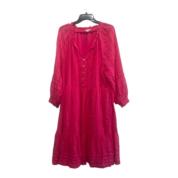 J. Jill Dresses & Skirts - J Jill Tiered Button Front Dress Size 4X Knee Length Lined Bright Pink Cotton